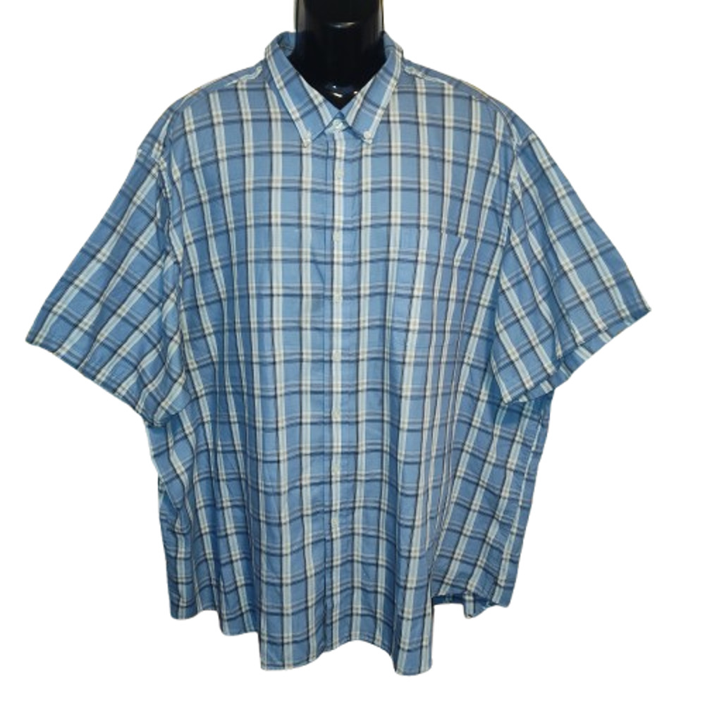 David Taylor Men’s Blue Plaid Short Sleeve Button-Up Shirt Size 4XL BG33